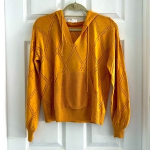 Womens mustard yellow hooded front pocket lightweight sweater size XS worn once